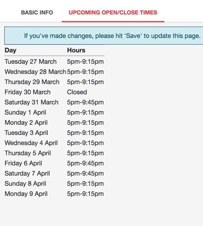 Opening hours